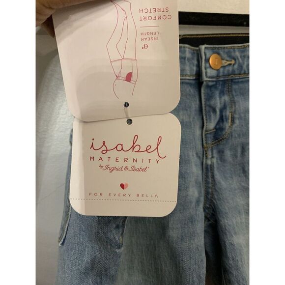 Maternity Jean Shorts Blue Demim Midi Stretch Size 4 Isabel Maternity New - Picture 3 of 3